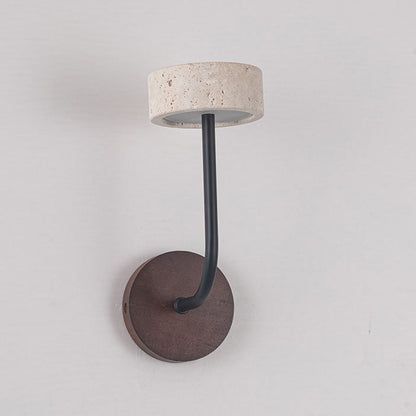Mid-Century Travertine Solid Wood LED Wall Sconce Lamp
