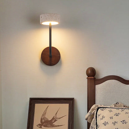 Mid-Century Travertine Solid Wood LED Wall Sconce Lamp