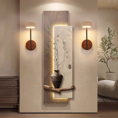 Mid-Century Travertine Solid Wood LED Wall Sconce Lamp