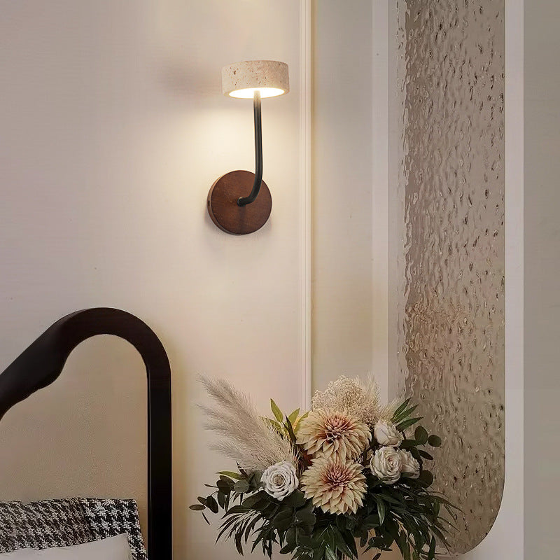 Mid-Century Travertine Solid Wood LED Wall Sconce Lamp