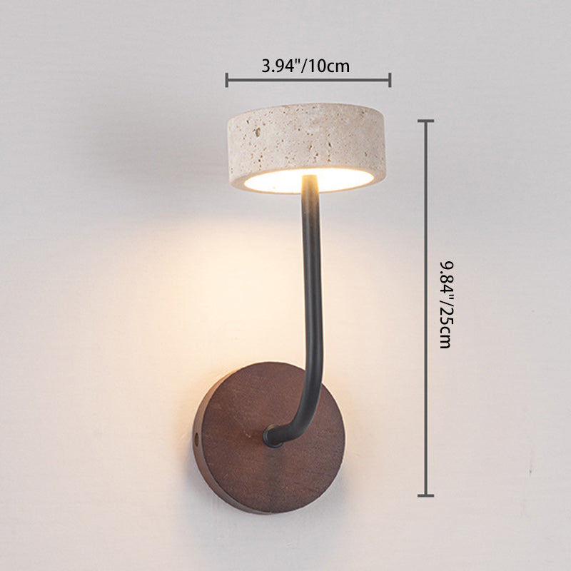 Mid-Century Travertine Solid Wood LED Wall Sconce Lamp