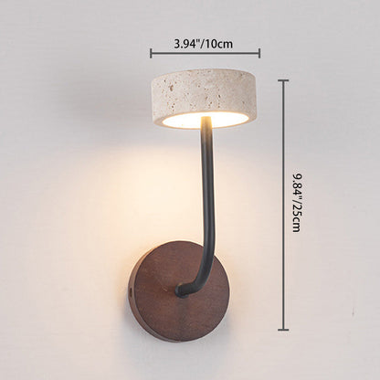 Mid-Century Travertine Solid Wood LED Wall Sconce Lamp