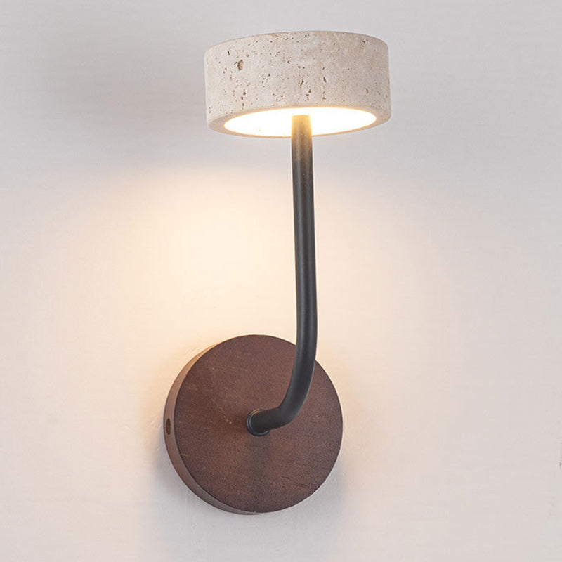 Mid-Century Travertine Solid Wood LED Wall Sconce Lamp