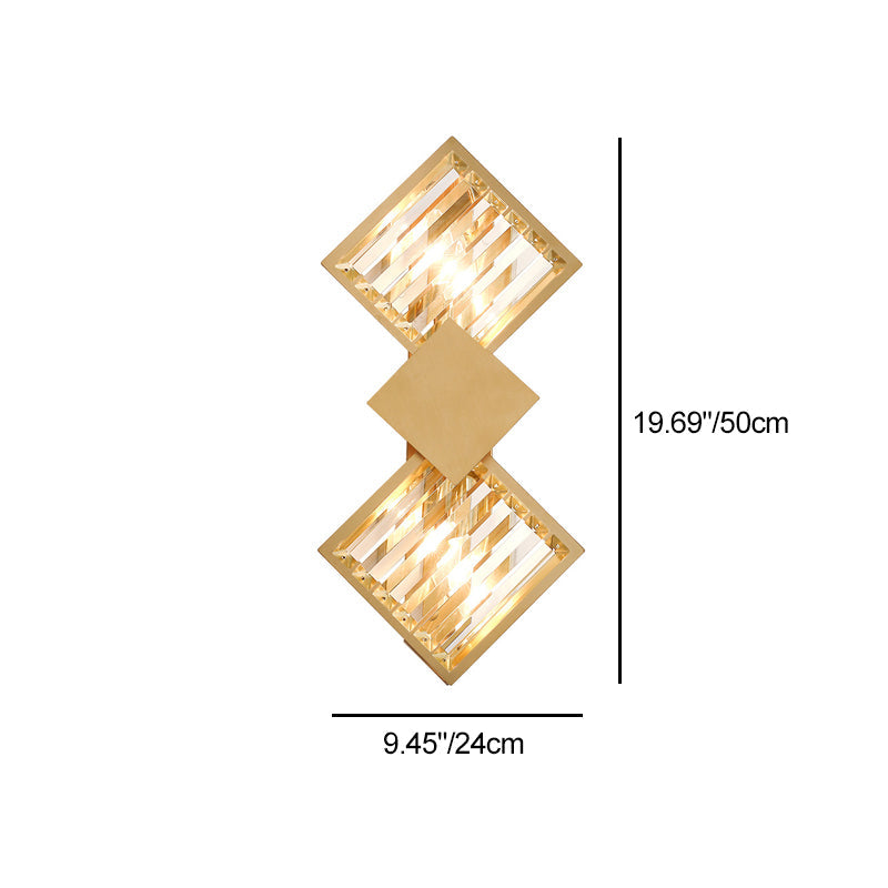 Deco Square Frame Metal Crystal 2-Light Wall Sconce Lamp