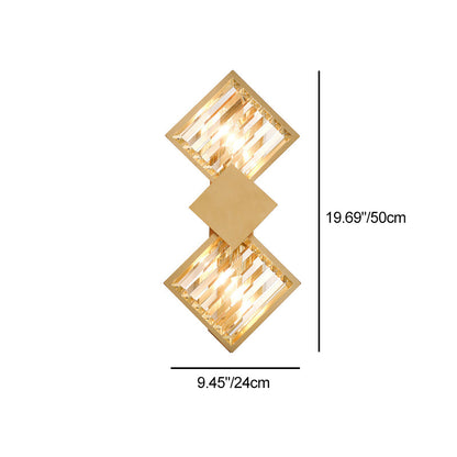 Deco Square Frame Metal Crystal 2-Light Wall Sconce Lamp