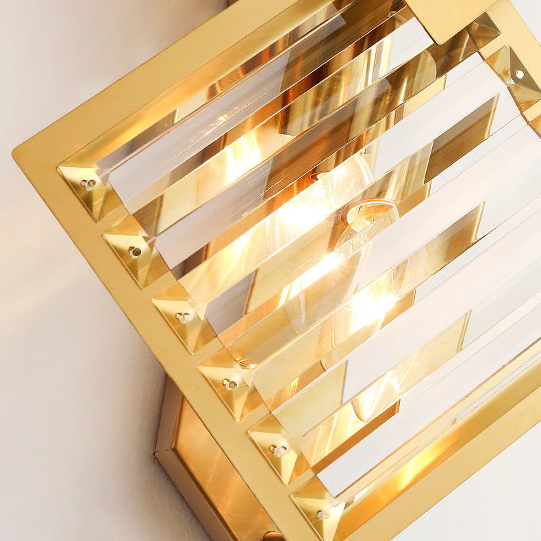 Deco Square Frame Metal Crystal 2-Light Wall Sconce Lamp
