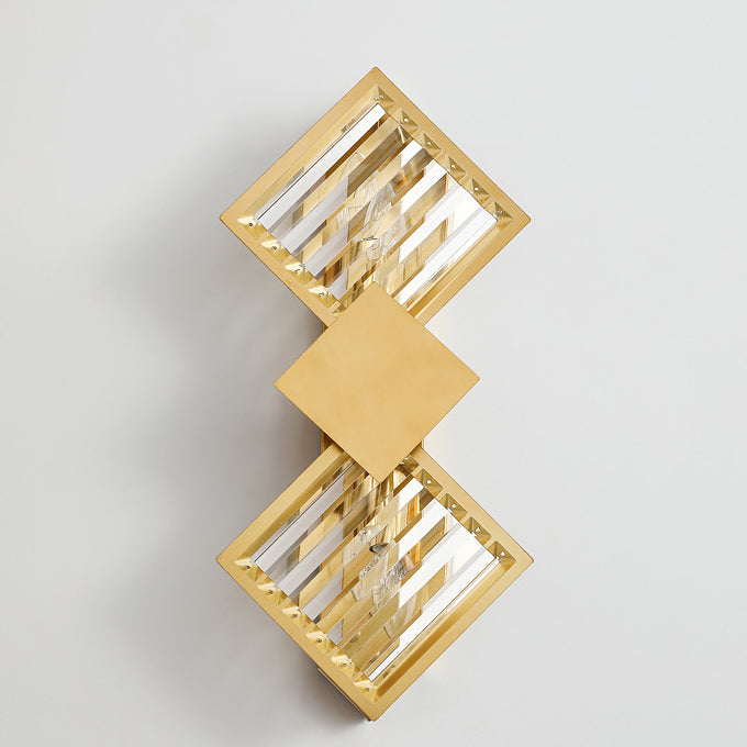 Deco Square Frame Metal Crystal 2-Light Wall Sconce Lamp