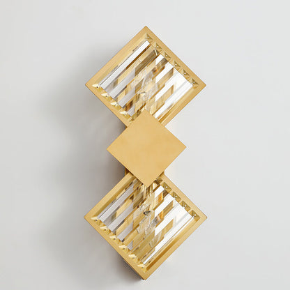 Deco Square Frame Metal Crystal 2-Light Wall Sconce Lamp