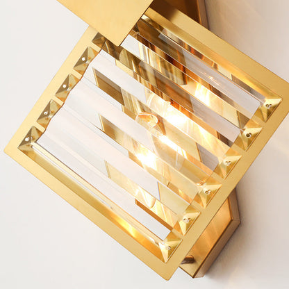 Deco Square Frame Metal Crystal 2-Light Wall Sconce Lamp