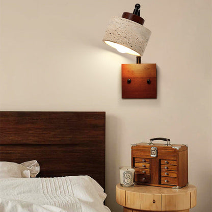 Japanese Travertine Solid Wood 1-Light Wall Sconce Lamp