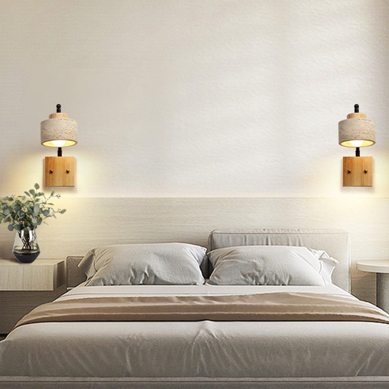 Japanese Travertine Solid Wood 1-Light Wall Sconce Lamp