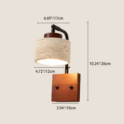 Japanese Travertine Solid Wood 1-Light Wall Sconce Lamp