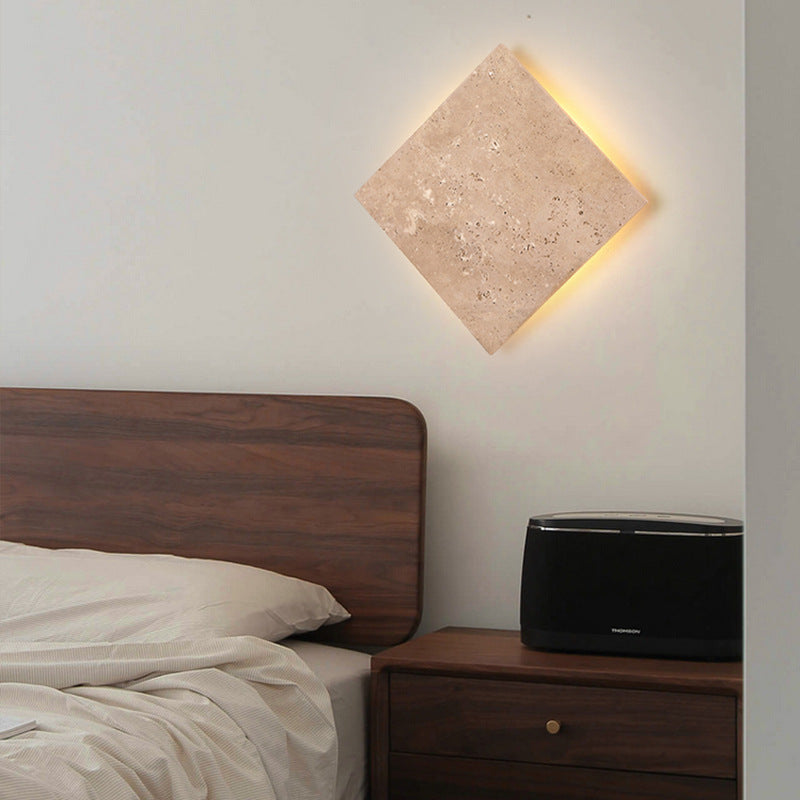Japanese Square Yellow Travertine LED Wall Sconce Lamp