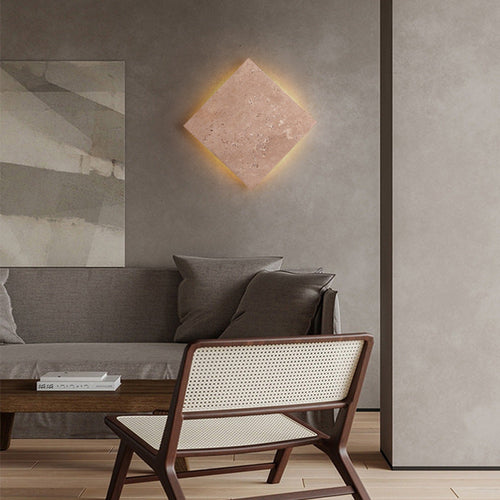 Japanese Square Yellow Travertine LED Wall Sconce Lamp