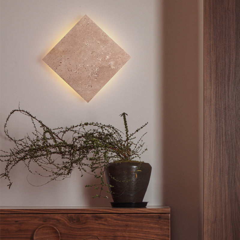 Japanese Square Yellow Travertine LED Wall Sconce Lamp
