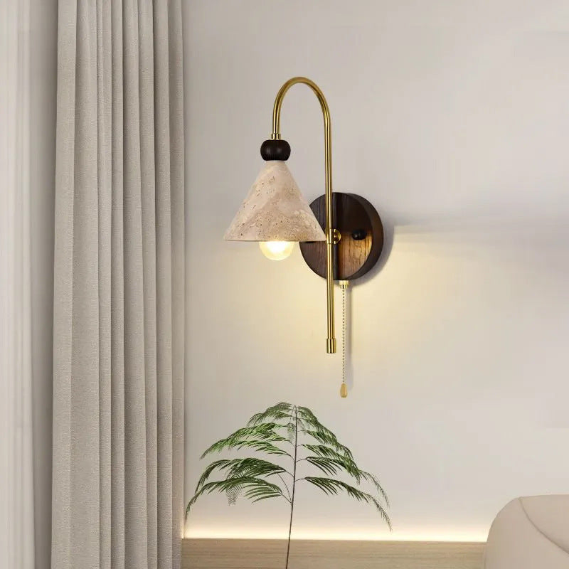Mid-Century Solid Wood Iron 1-Light Wall Sconce Lamp