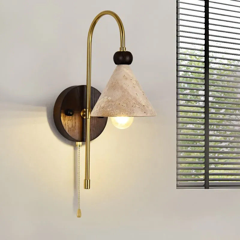 Mid-Century Solid Wood Iron 1-Light Wall Sconce Lamp