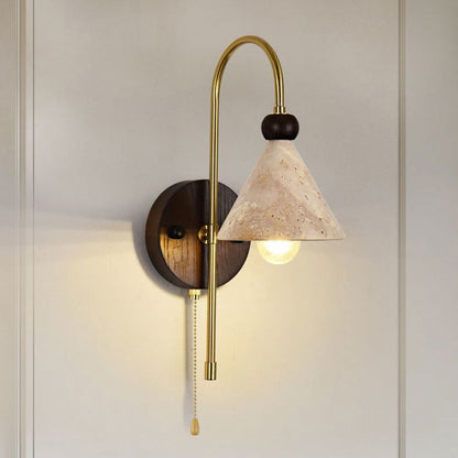 Mid-Century Solid Wood Iron 1-Light Wall Sconce Lamp