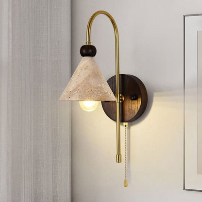 Mid-Century Solid Wood Iron 1-Light Wall Sconce Lamp