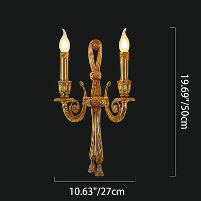 French Candle Design All Brass Wall Sconce Lamp 2-Light