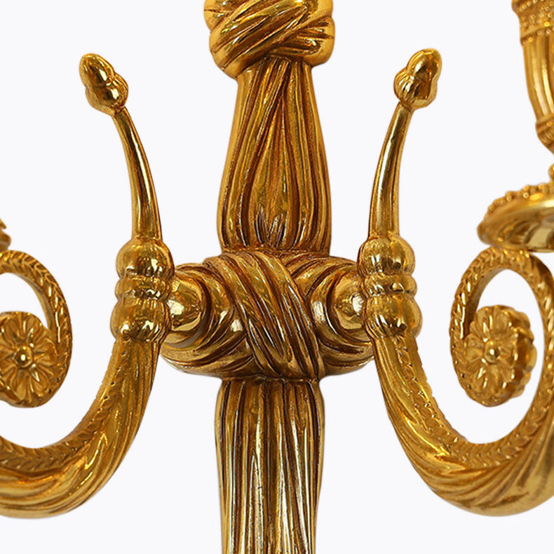French Candle Design All Brass Wall Sconce Lamp 2-Light