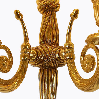 French Candle Design All Brass Wall Sconce Lamp 2-Light