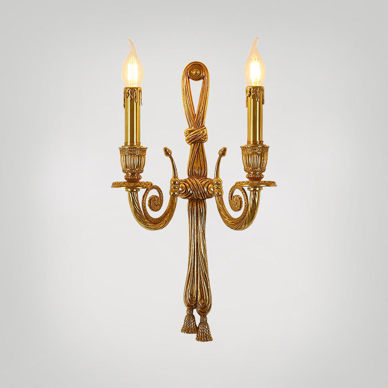 French Candle Design All Brass Wall Sconce Lamp 2-Light