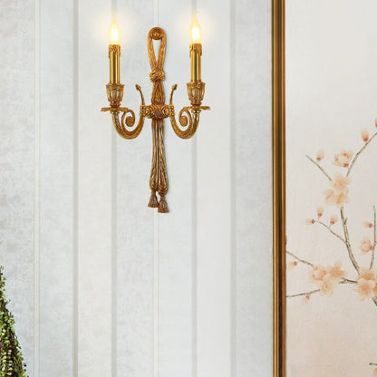 French Candle Design All Brass Wall Sconce Lamp 2-Light