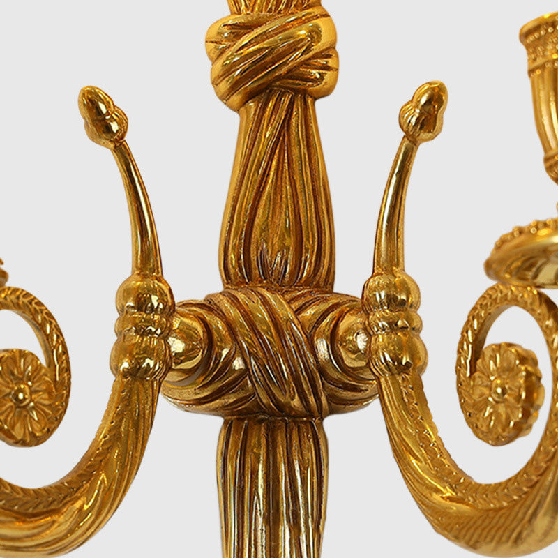 French Candle Design All Brass Wall Sconce Lamp 2-Light