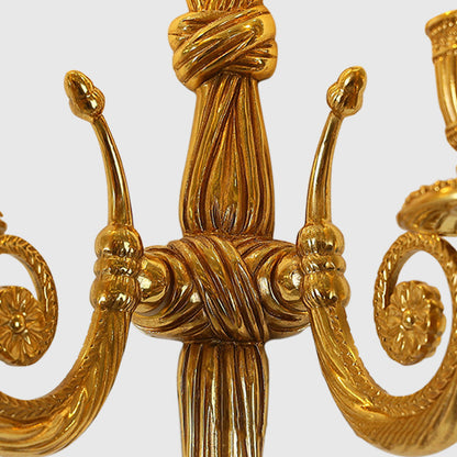 French Candle Design All Brass Wall Sconce Lamp 2-Light