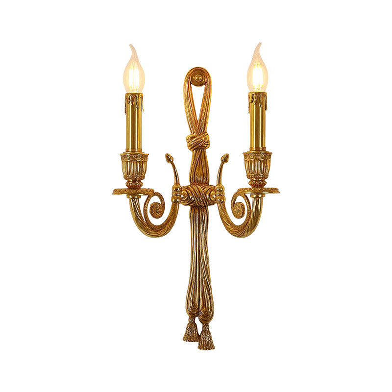 French Candle Design All Brass Wall Sconce Lamp 2-Light