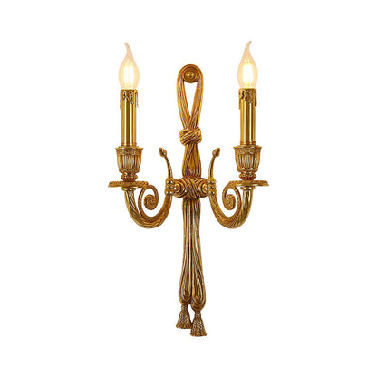 French Candle Design All Brass Wall Sconce Lamp 2-Light