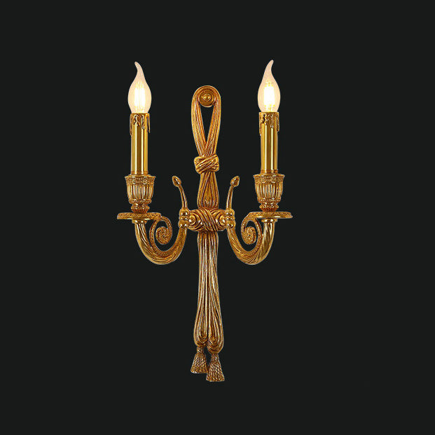 French Candle Design All Brass Wall Sconce Lamp 2-Light