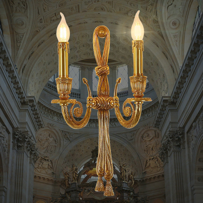 French Candle Design All Brass Wall Sconce Lamp 2-Light