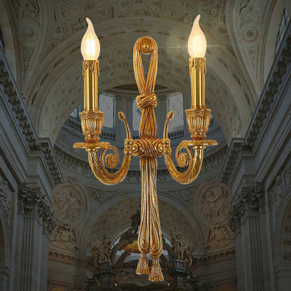 French Candle Design All Brass Wall Sconce Lamp 2-Light