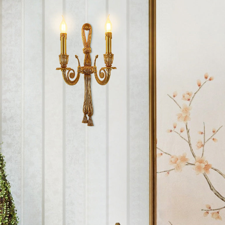 French Candle Design All Brass Wall Sconce Lamp 2-Light