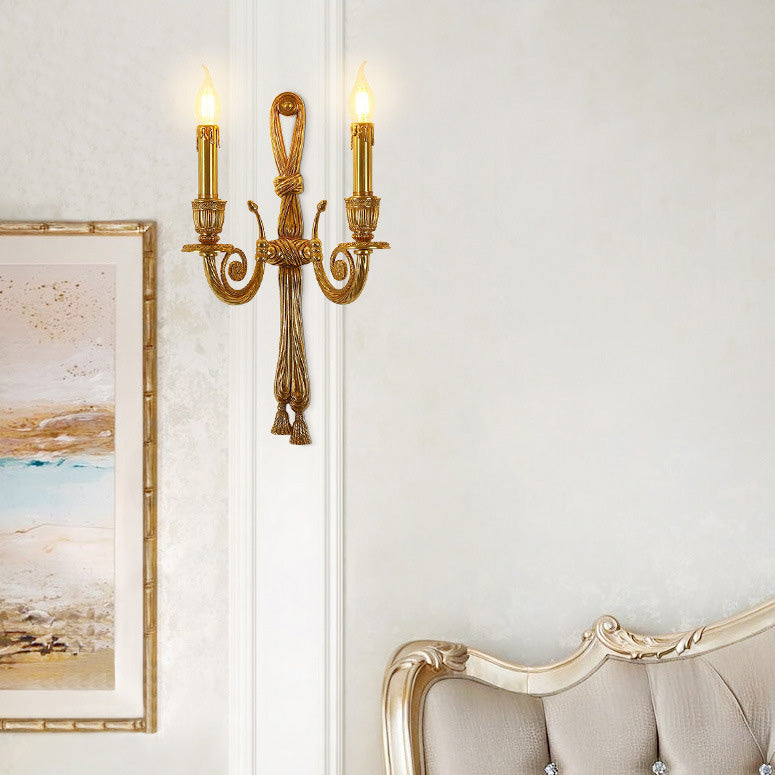 French Candle Design All Brass Wall Sconce Lamp 2-Light