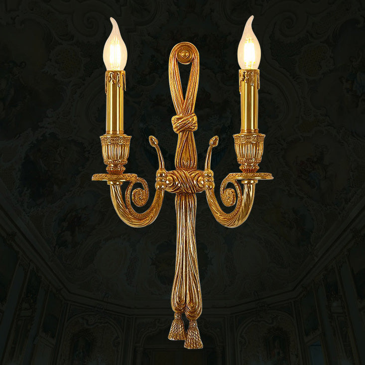 French Candle Design All Brass Wall Sconce Lamp 2-Light