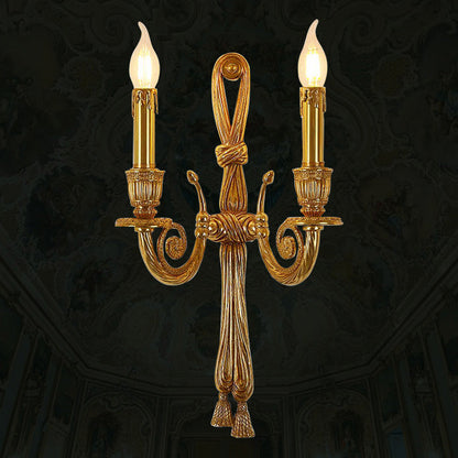 French Candle Design All Brass Wall Sconce Lamp 2-Light