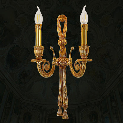 French Candle Design All Brass Wall Sconce Lamp 2-Light