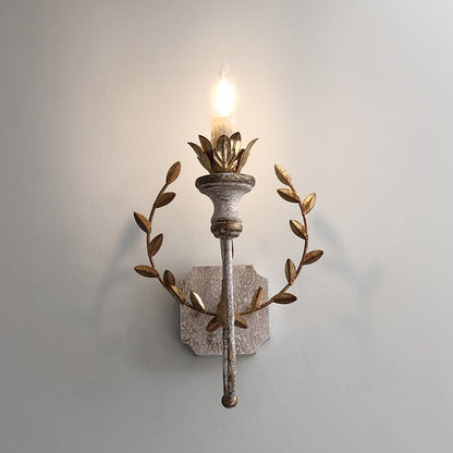 Torch Design Iron Solid Wood 1-Light Wall Sconce Lamp