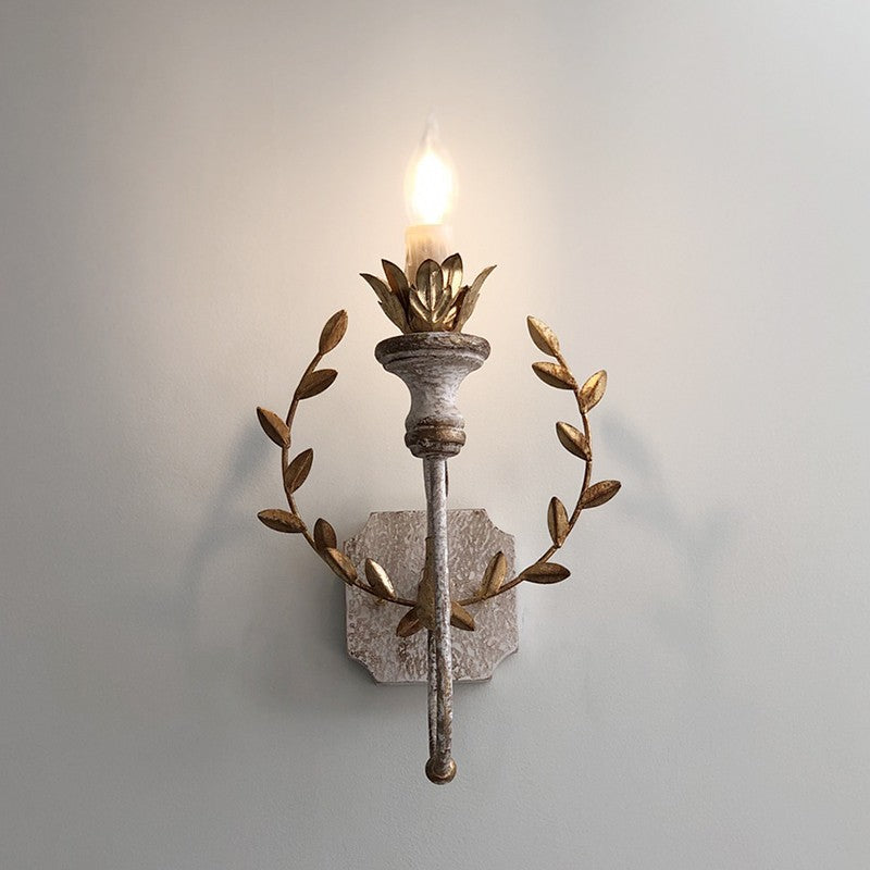 Torch Design Iron Solid Wood 1-Light Wall Sconce Lamp