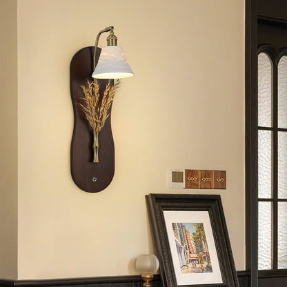 Mid-Century Wall Sconce Lamp With Rubberwood Base 1-Light