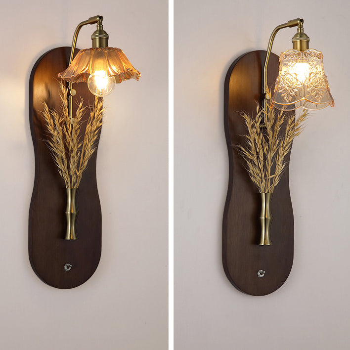 Mid-Century Wall Sconce Lamp With Rubberwood Base 1-Light