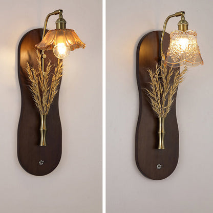 Mid-Century Wall Sconce Lamp With Rubberwood Base 1-Light