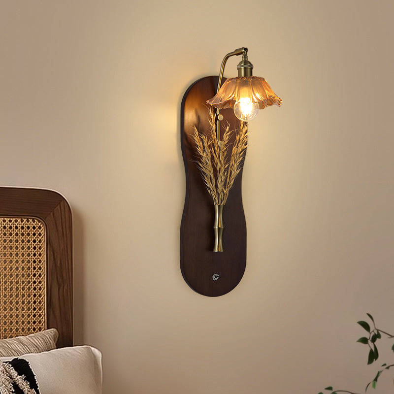 Mid-Century Wall Sconce Lamp With Rubberwood Base 1-Light