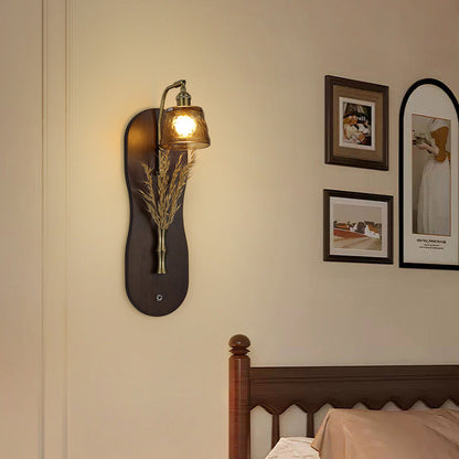 Mid-Century Wall Sconce Lamp With Rubberwood Base 1-Light