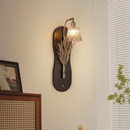 Mid-Century Wall Sconce Lamp With Rubberwood Base 1-Light