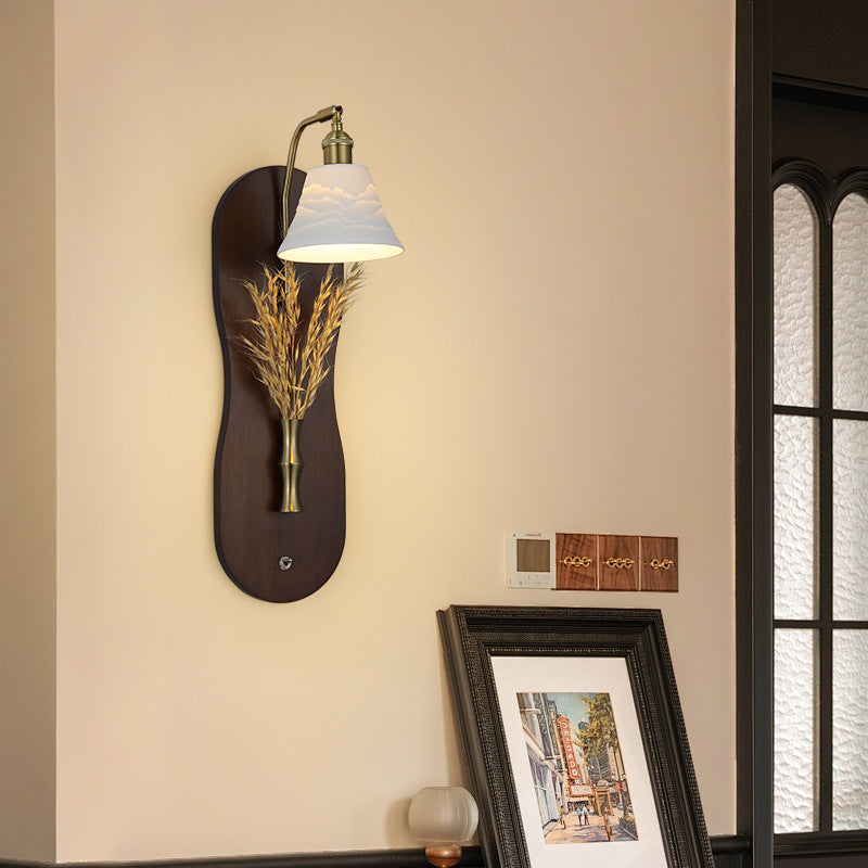 Mid-Century Wall Sconce Lamp With Rubberwood Base 1-Light