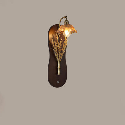 Mid-Century Wall Sconce Lamp With Rubberwood Base 1-Light